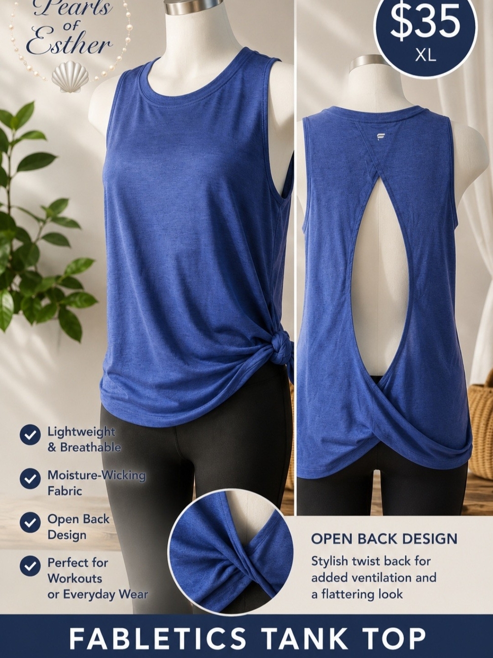 Fabletics Women's Open-Back Tank Top - Blue